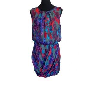 Tibi Genevieve Gray Floral Silk Balloon Hem Dress - Size 6 - Red Blue Purple